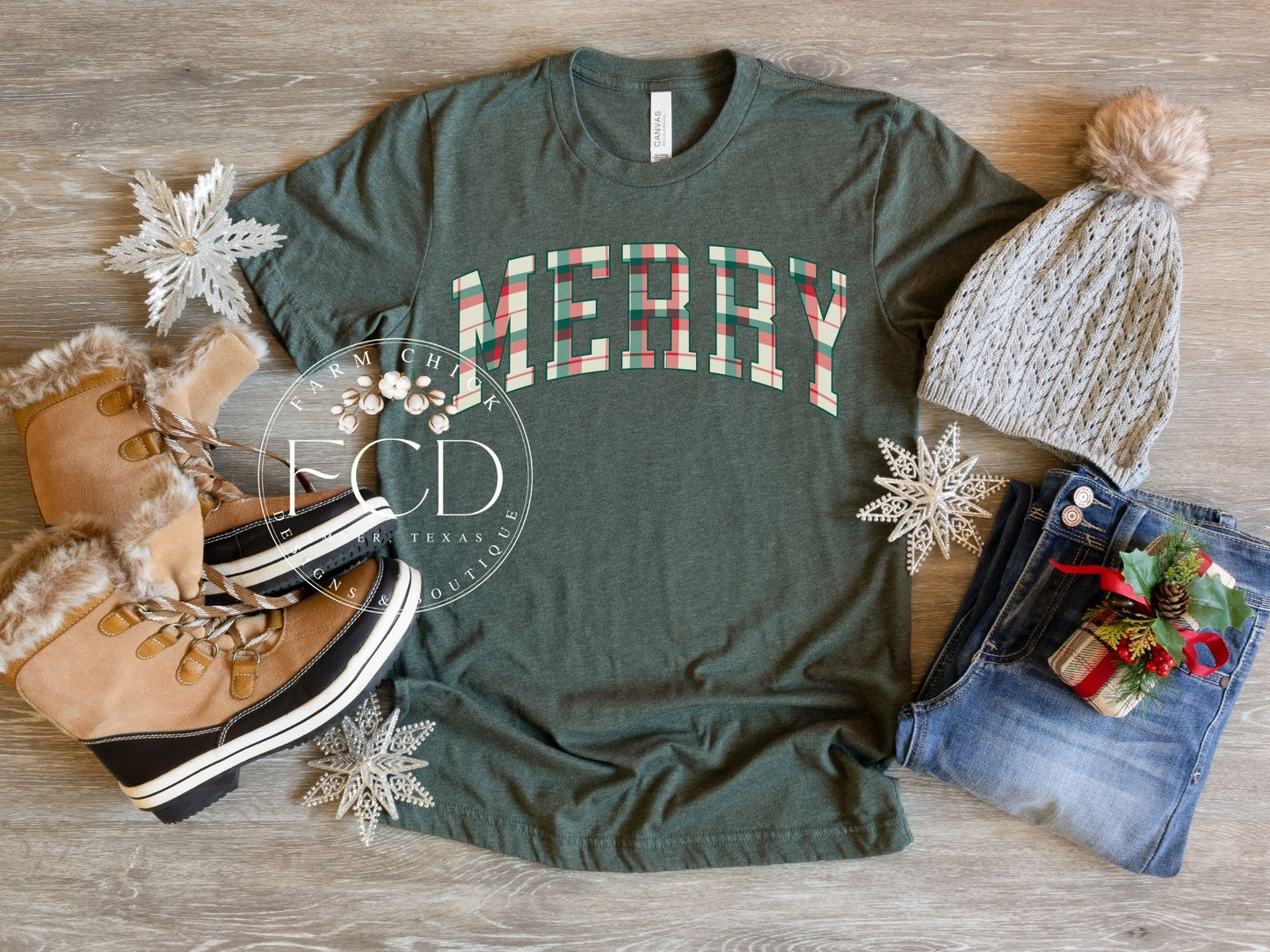 CHRISTMAS PLAID MERRY YOUTH AND ADULT TEE