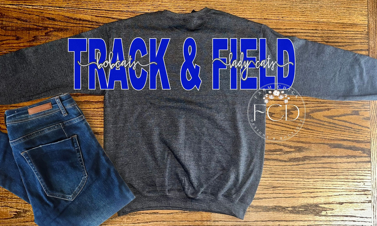 CUSTOM CREWNECK SWEATSHIRT WITH OVERSIZED TRACK AND FIELD PRINT