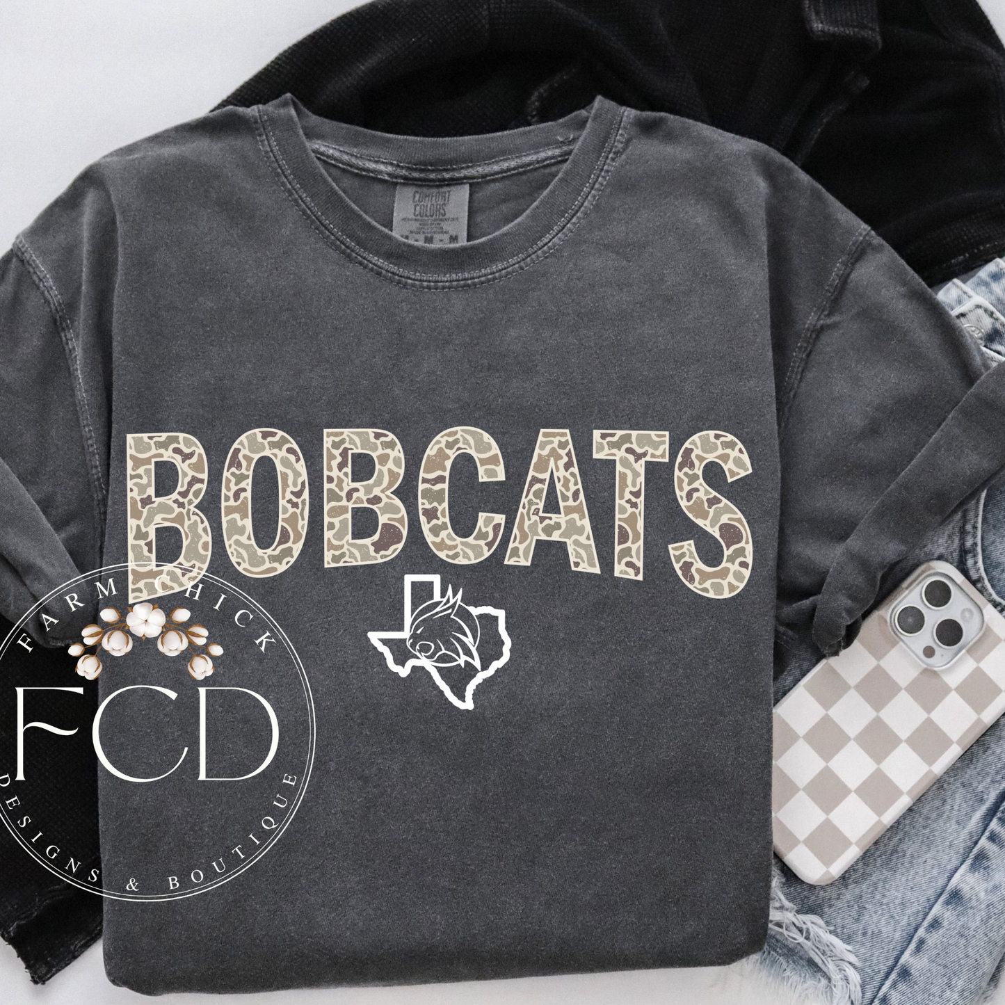 Comfort Color Camo mascot tees - customizable