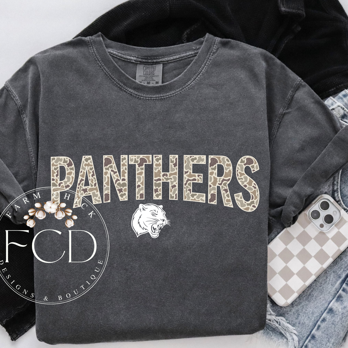 Comfort Color Camo mascot tees - customizable