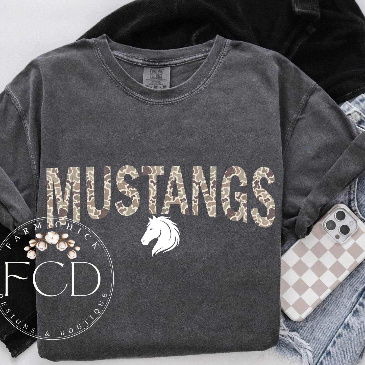 Comfort Color Camo mascot tees - customizable