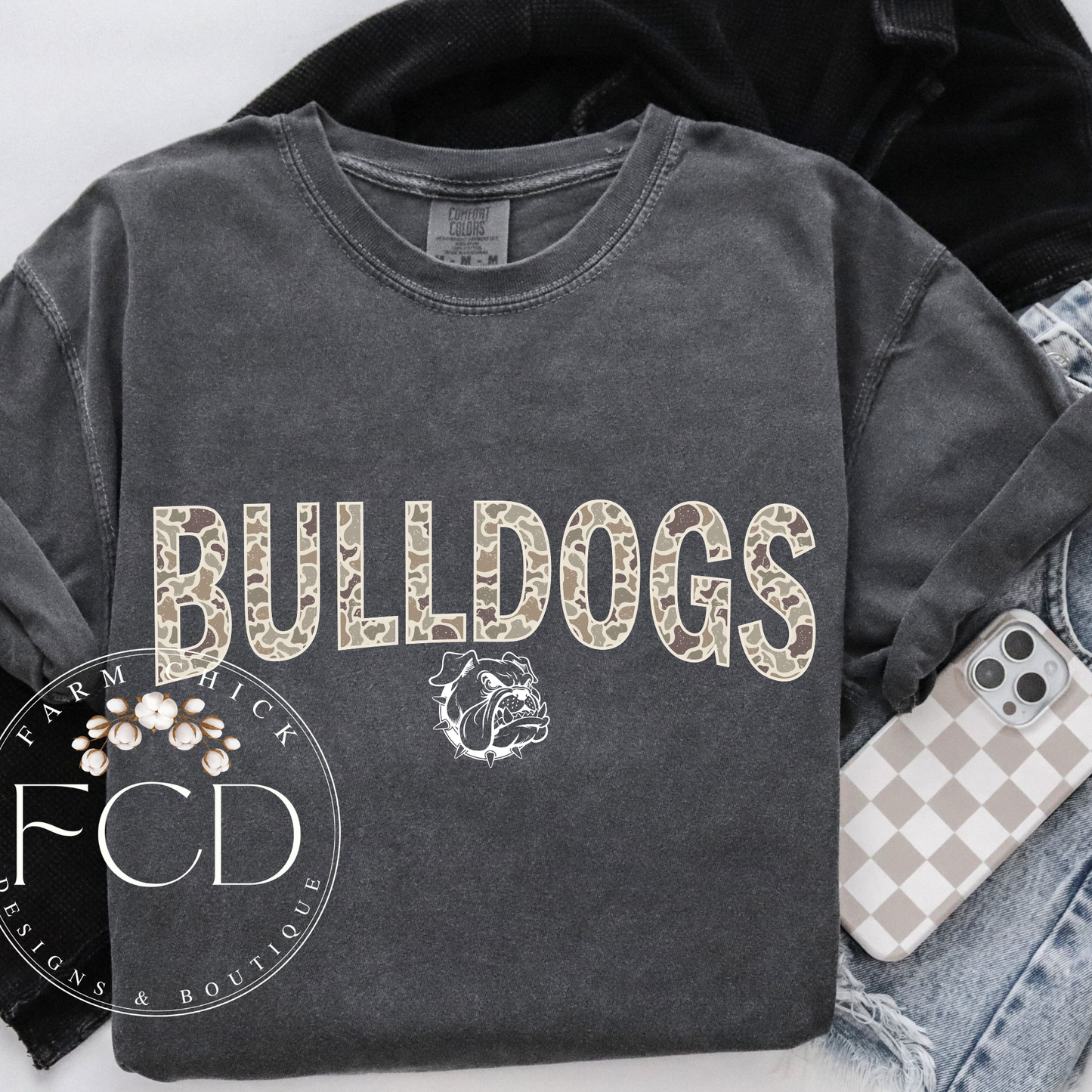 Comfort Color Camo mascot tees - customizable