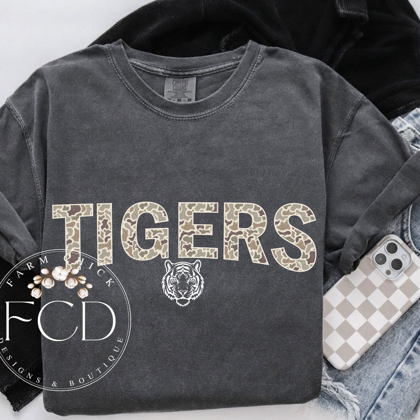 Comfort Color Camo mascot tees - customizable