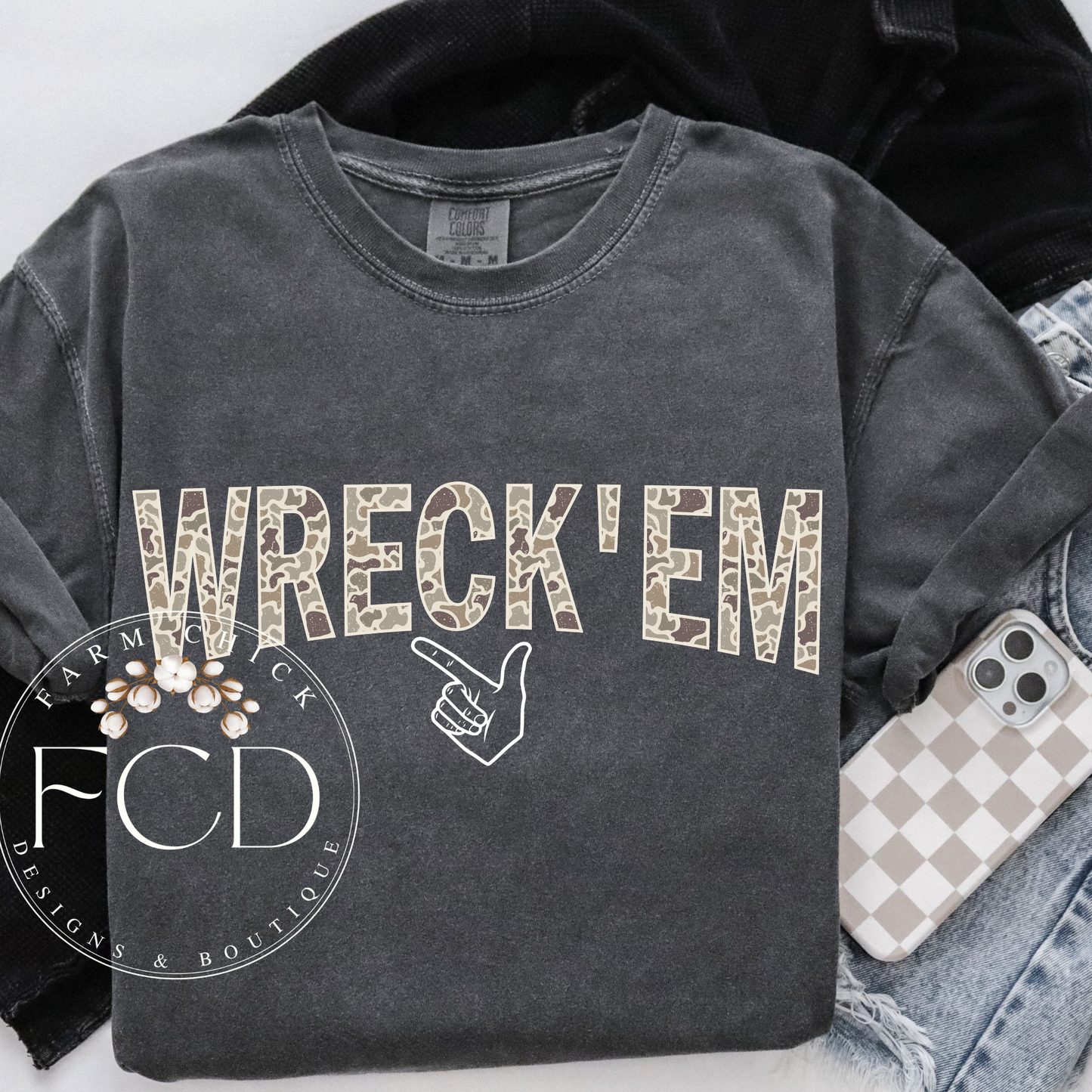 Comfort Color Camo mascot tees - customizable