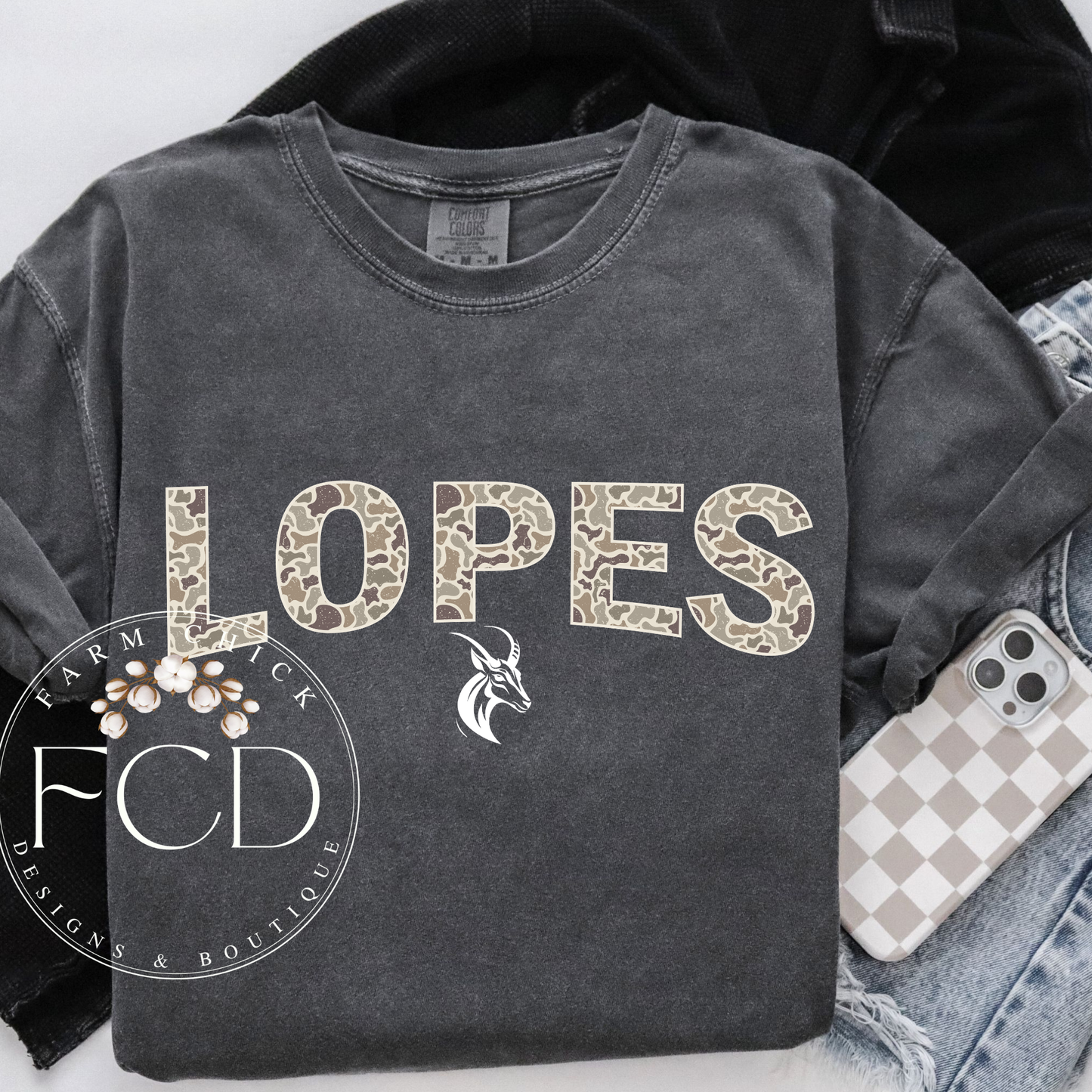 Comfort Color Camo mascot tees - customizable