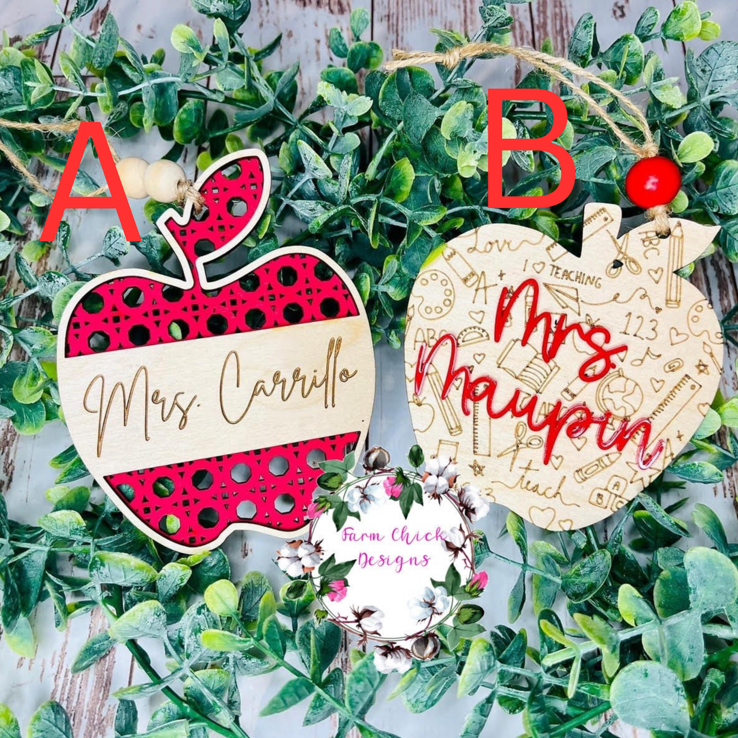 CUSTOM WOODEN TEACHER ORNAMENTS