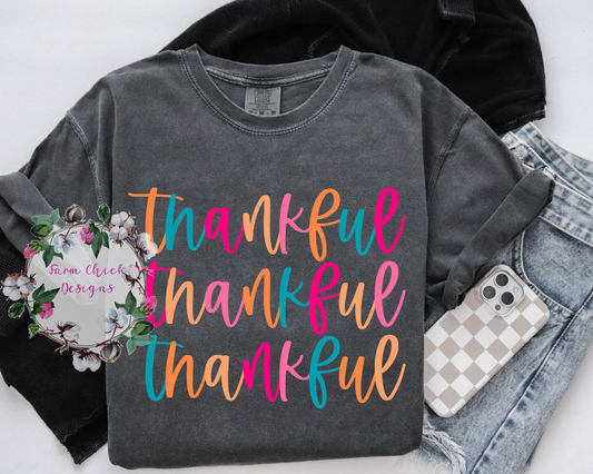 Adult Comfort Colors Bright Stacked Thankful Tee or Sweatshirt