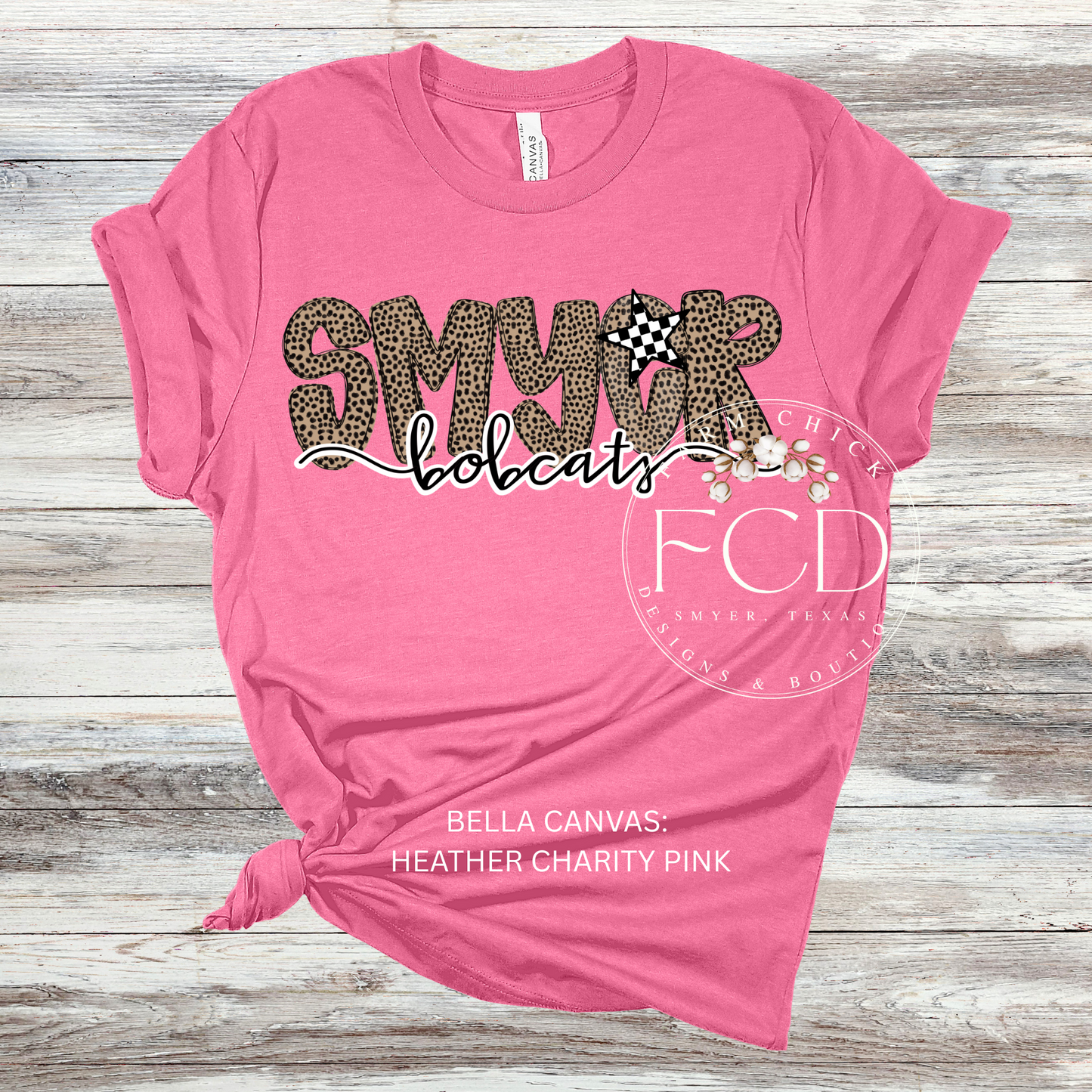 CUSTOM LEOPARD AND CHECK SCHOOL AND MASCOT ADULT TEE
